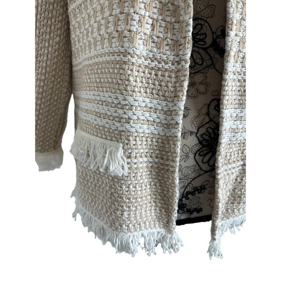 CHICOS Beige Cream Knit Woven Jacket Blazer Size Medium - Picture 3 of 6